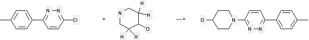 Pyridazine,3-chloro-6-(4-methylphenyl)- can be used to produce 3-(4-hydroxypiperidino)-6-(p-tolyl)pyridazine by heating